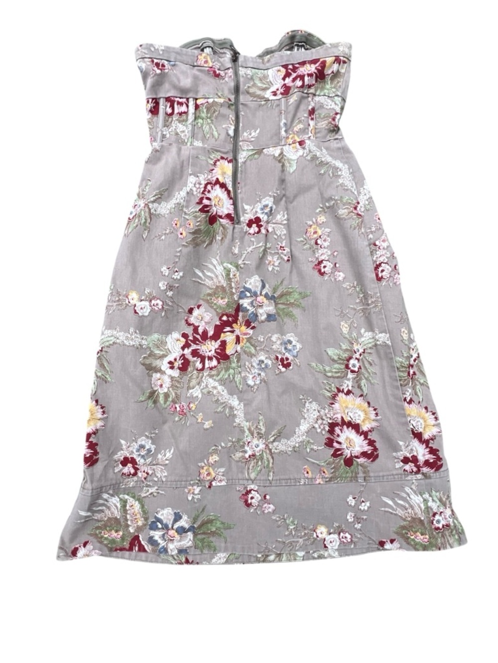 H&M Strapless Floral  Denim Sweetheart Midi Dress Gray Taupe Women's 4 Cottage - Picture 2 of 13
